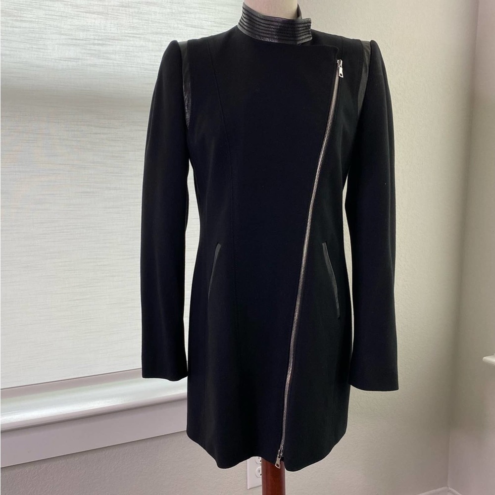 Elie Tahari Black Moto Winter Zip Coat Jacket Small